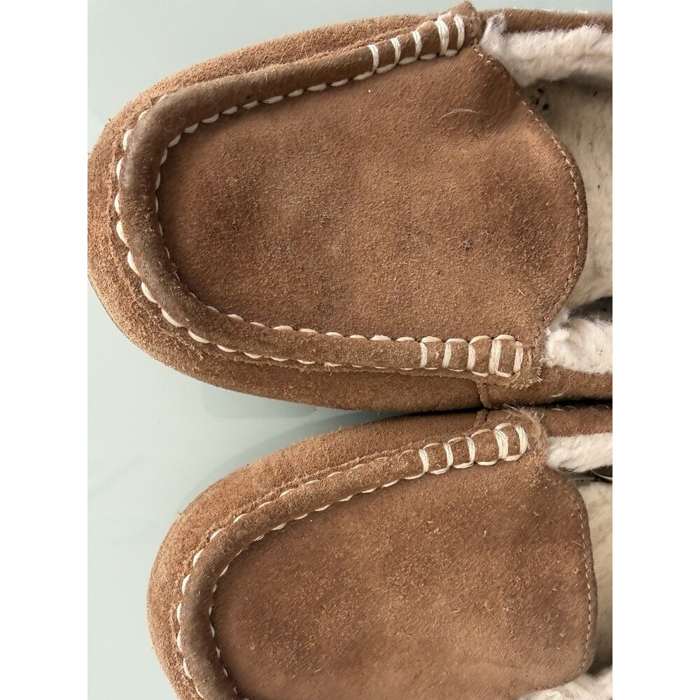 ✿ UGG Brown Suede Shearling Moccasin Slippers Warm Cozy Size US 9 UK 7 EU 40